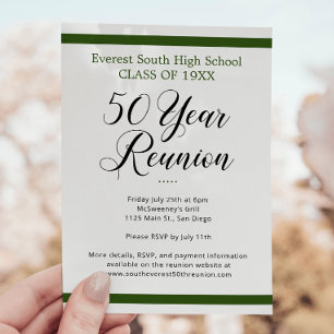 Green Black White Minimalist 50 Year Class Reunion Invitation