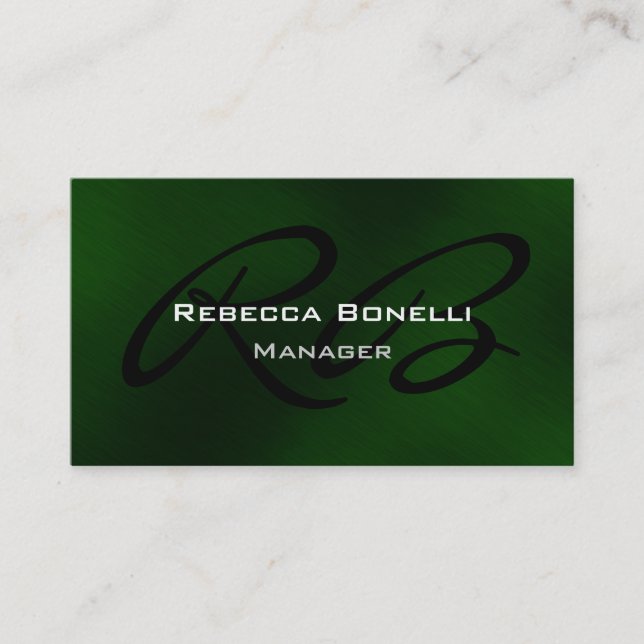 Green Black White Monogram Manager Business Card (Front)