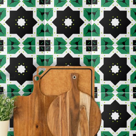 Green Black White Moroccan Mosaic Geometric