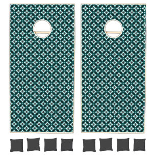 Green Black & White Ogee Pattern Cornhole Set