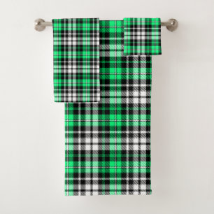 Green Black White Plaid Tartan Pattern Design  Bath Towel Set