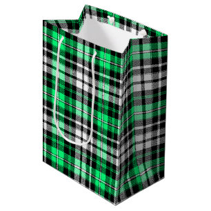 Green Black White Plaid Tartan Pattern Design  Medium Gift Bag