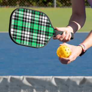 Green Black White Plaid Tartan Pattern Design  Pickleball Paddle