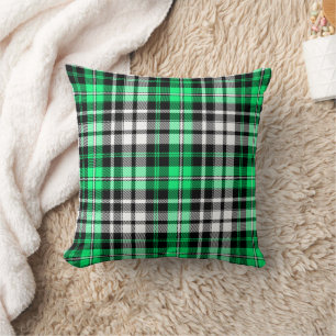Green Black White Plaid Tartan Pattern Design Throw Pillow