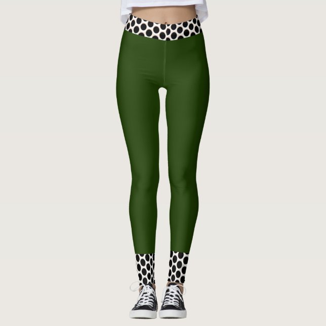 Green black white polka dot pants trendy design (Front)