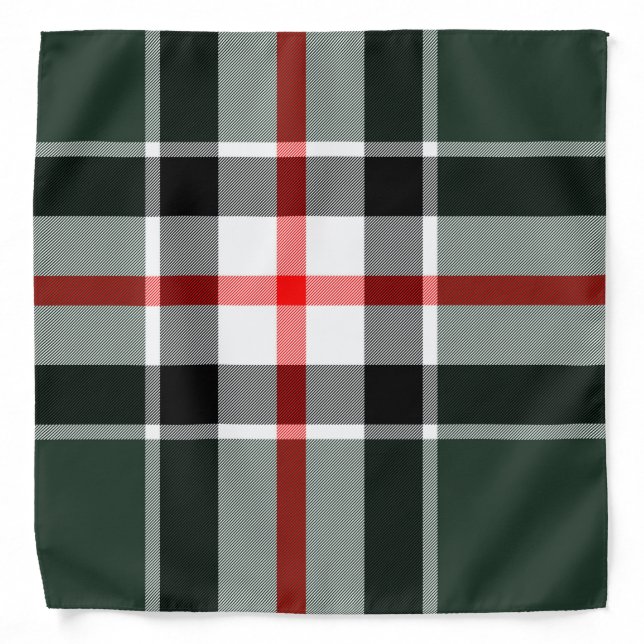 Green, Black, White, Red Tartan Plaid Pattern Bandana (Front)