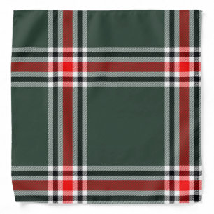 Green, Black, White, Red Tartan Plaid Pattern Bandana