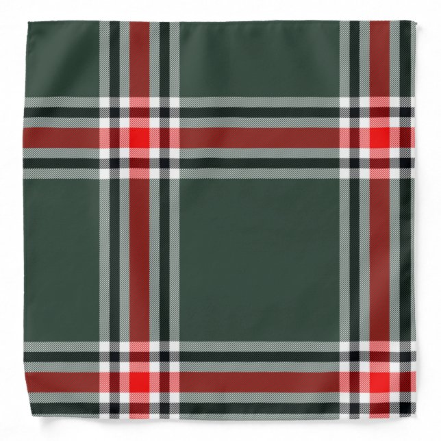 Green, Black, White, Red Tartan Plaid Pattern Bandana (Front)