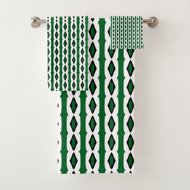 Green Black white Ribbon-like loops Bath Towel Set (Insitu)