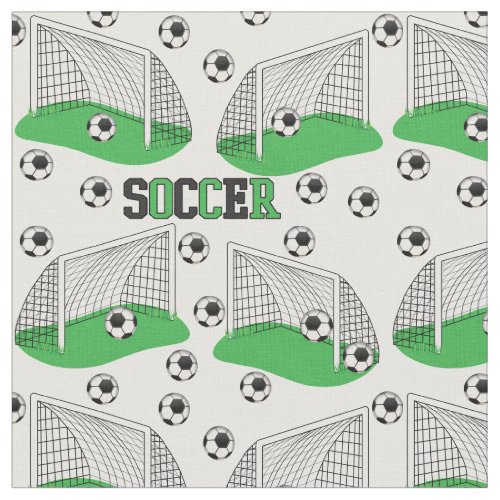 Green  Black  White Soccer Balls  Nets Pattern Fabric