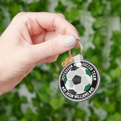 Green Black  White Soccer  Keychain