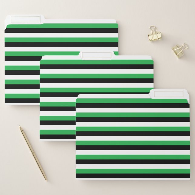Green, Black, White Stripes File Folder (Set)
