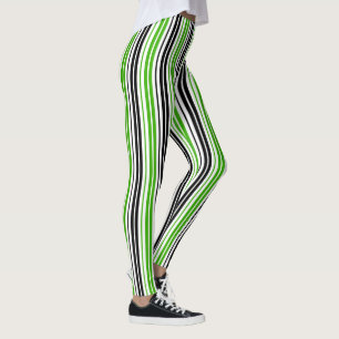 Green Black White Stripes Pattern Design  Leggings