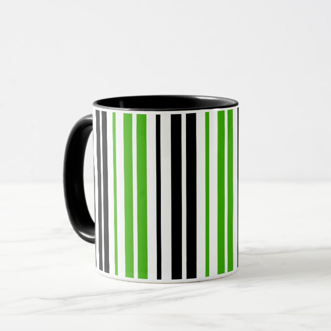 Green Black White Stripes Pattern Design  Mug (Front Left)