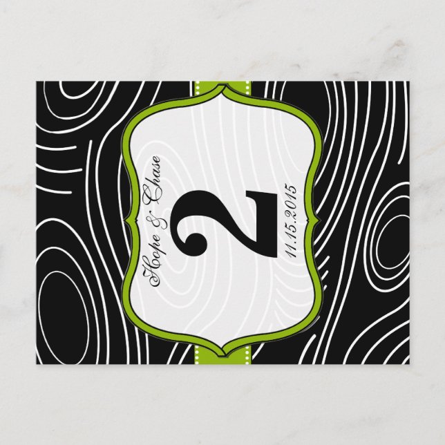 Green Black White Stylized Wood Table Number (Front)