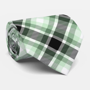 Green, Black, White Tartan Plaid Pattern Neck Tie