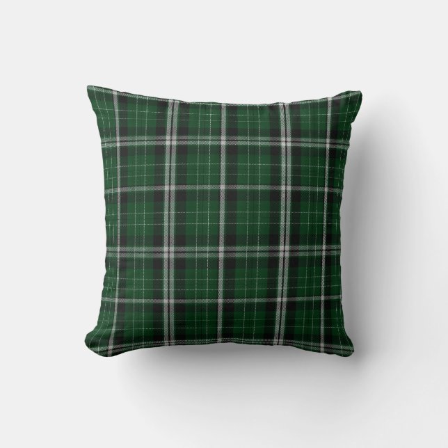 Green Black White Tartan Plaid Throw Pillow (Front)