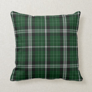 Green Black White Tartan Plaid Throw Pillow