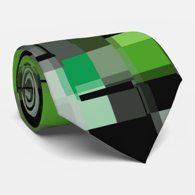 Green Black White Trendy Pattern Neck Tie (Rolled)