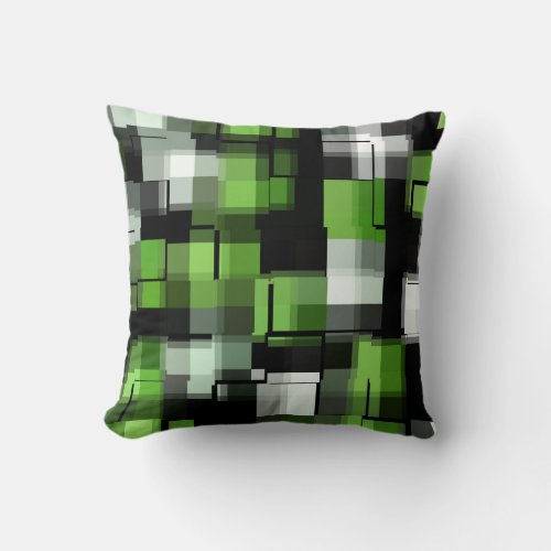 Green Black White Trendy Pattern Throw Pillow