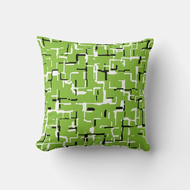 Green Black White Trendy Pattern Throw Pillow (Front)
