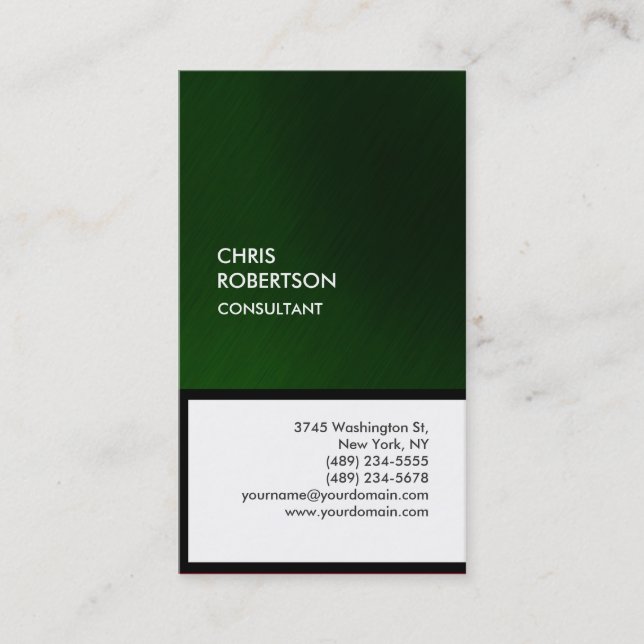 Green black white vertical unique business card (Front)