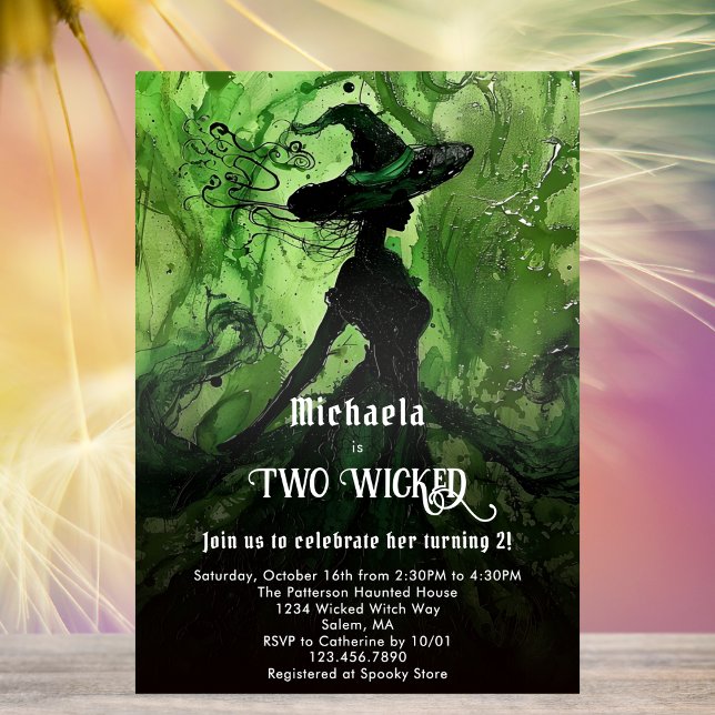 Green Black Witch Two Wicked Girl 2nd Birthday Invitation (Creator Uploaded)
