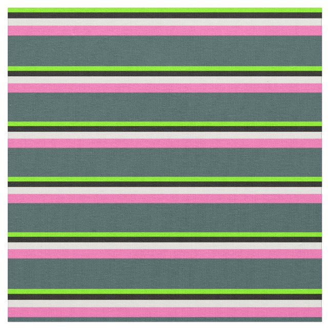 Green, Black, Yellow, Hot Pink & Dark Slate Gray Fabric (Close Up)