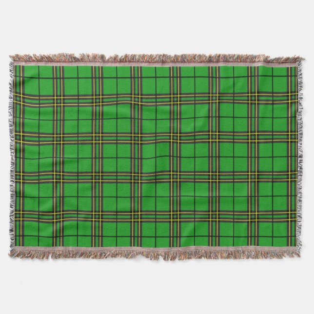 Green Black Yellow Tartan Throw Blanket (Front)