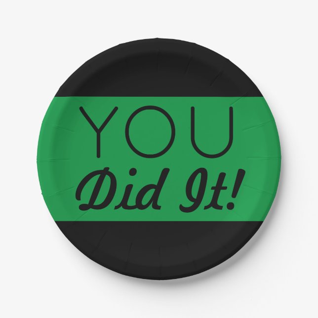 Green & Black You Did It Graduation Paper Plates (Front)