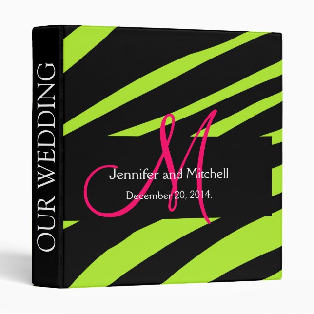 Green Black Zebra Print Wedding Planner Binder (Front/Spine)