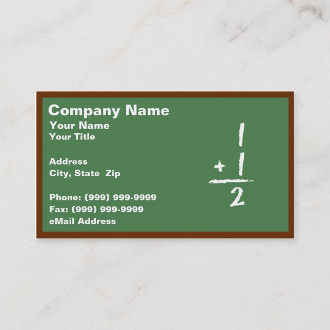 Green Blackboard with Simple Addition Business Card (Front)