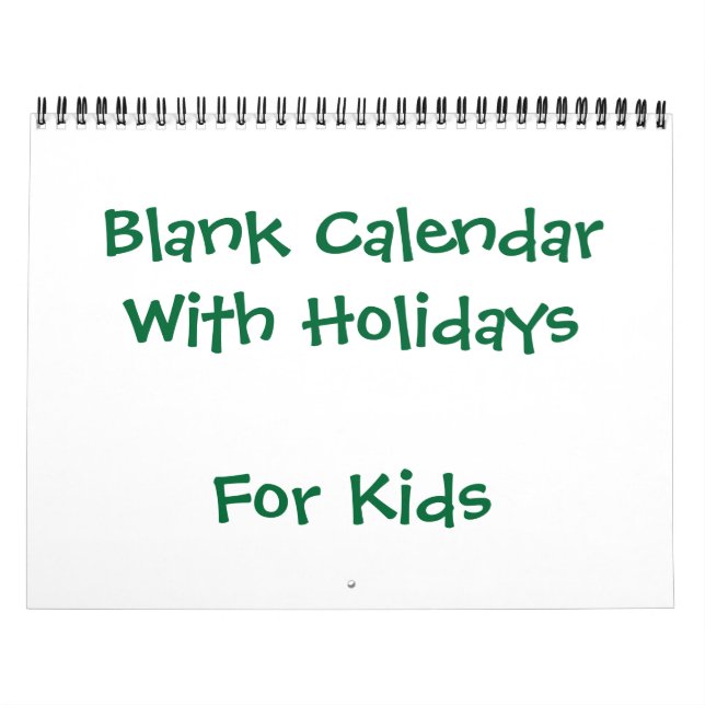 Green Blank Calendar With Holidays For Kids (Cover)