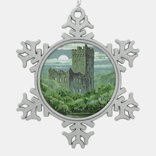 Green Blarney Castle Ireland Shamrock Snowflake Pewter Christmas Ornament
