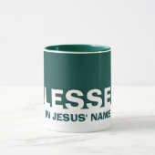 Green BLESSED In Jesus' Name Christian Mug (Center)