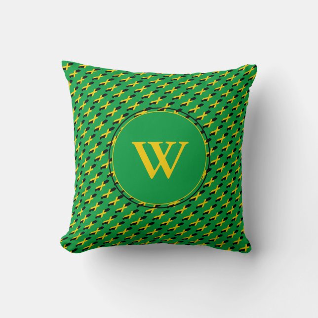 Green BLESSED Jamaica Monogram Throw Pillow (Front)