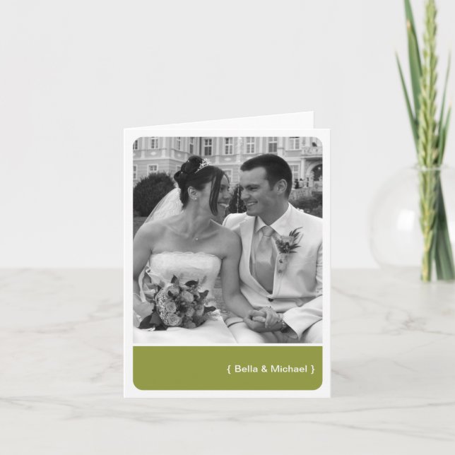 Green block round corner modern photo thank you card (Front)