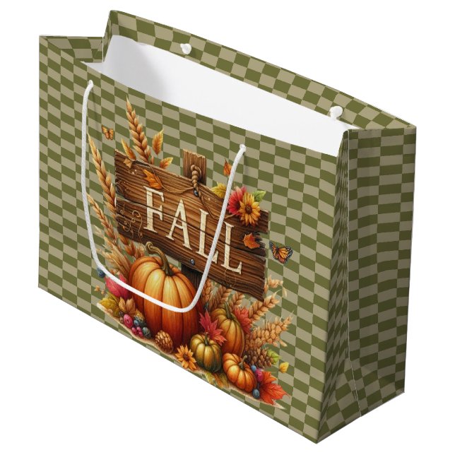 GREEN BLOCKS WITH ORANGE FALL PUMPKINS  LARGE GIFT BAG (Front Angled)