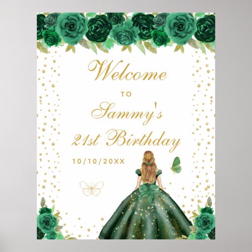 Green Blonde Hair Girl Birthday Party Welcome Poster