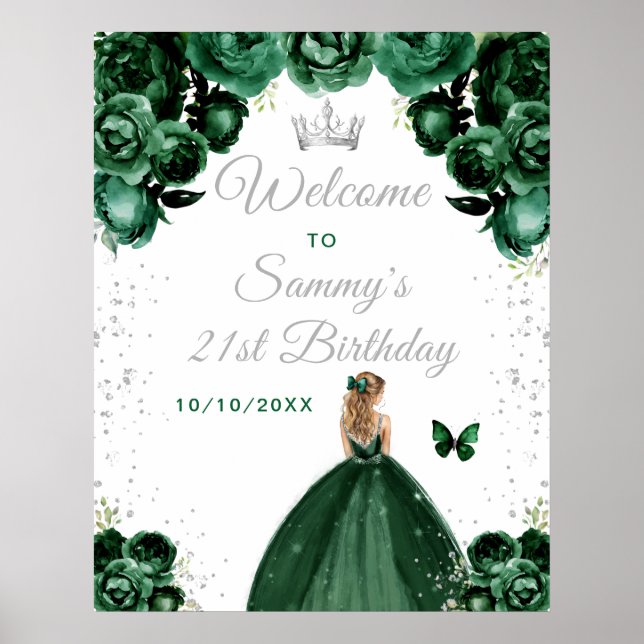 Green Blonde Hair Princess Birthday Welcome Poster (Front)