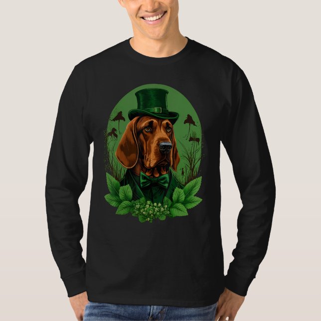 Green Bloodhound shamrock on St Patricks Day Blood T-Shirt (Front)