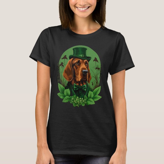 Green Bloodhound shamrock on St Patricks Day Blood T-Shirt (Front)