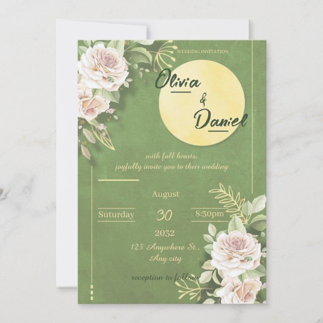 Green Blossom Engagement & Wedding Invitation (Front)