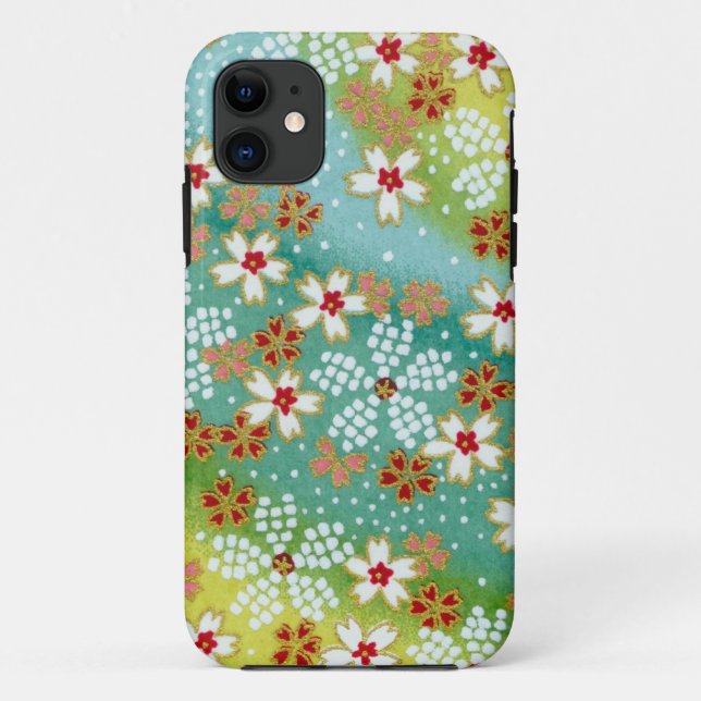 Green Blossoms Japanese Origami Print Case-Mate iPhone Case (Back)