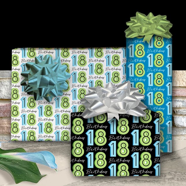  Green Blue 18th Birthday Wrapping Paper Sheets (Creator Uploaded)