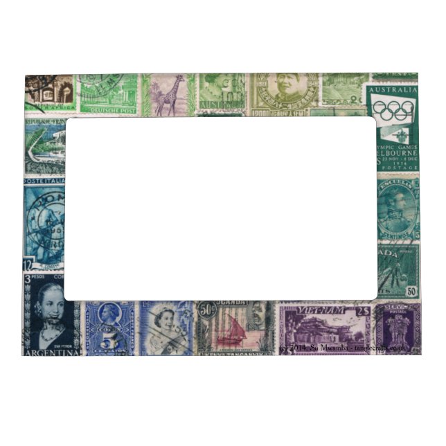 Green Blue 1 Postage Stamp Collage Picture Frame (Front)