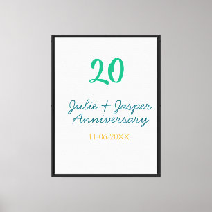 Green blue 20th anniversary name date orange  canvas print