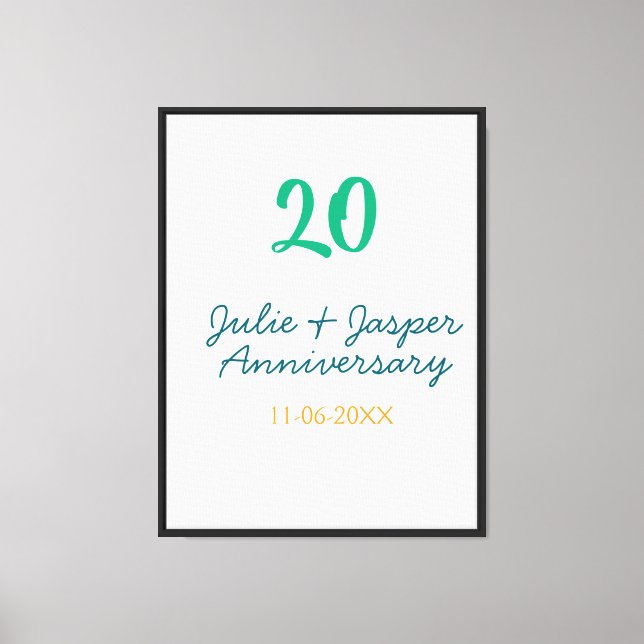 Green blue 20th anniversary name date orange  canvas print (Front)