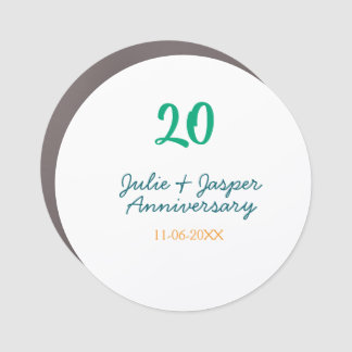 Green blue 20th anniversary name date orange car magnet