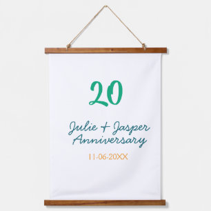 Green blue 20th anniversary name date orange hanging tapestry